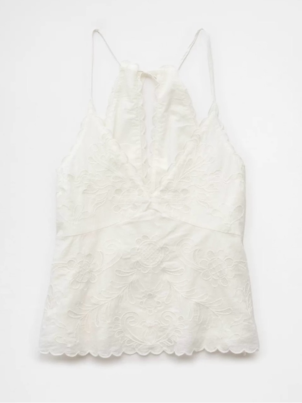 AE NWT White Lace V-Neck Embroidered Halter Tank Top